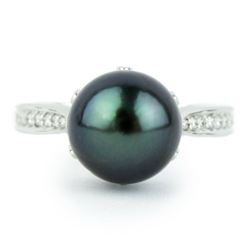 Tahitian Pearl & Diamond Fleur-de-lis Ring