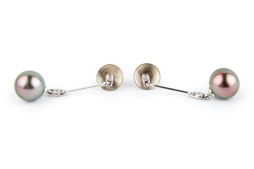 Tahitian Pearl & Diamond Vaima Earrings on 18K Palladium White Gold