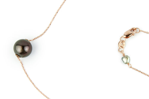 Dark Aubergine 9.3mm Tahitian Pearl Solitaire Necklace on 14K Rose Gold