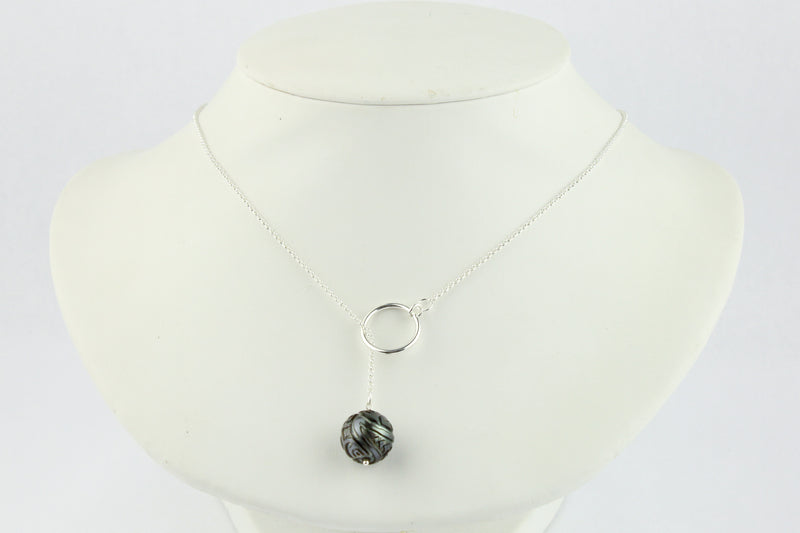 Carved Round 13.5mm Tahitian Pearl Lariat Chain Necklace