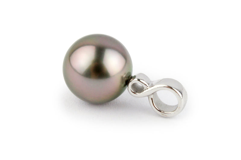 Flashy Pink 9.5mm Tahitian Pearl Infinity Pendant on 14K White Gold