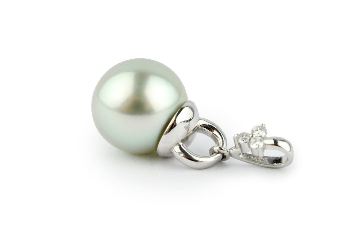 Tahitian Pearl & Diamond 10.8mm Mareva Pendant on 14K White Gold