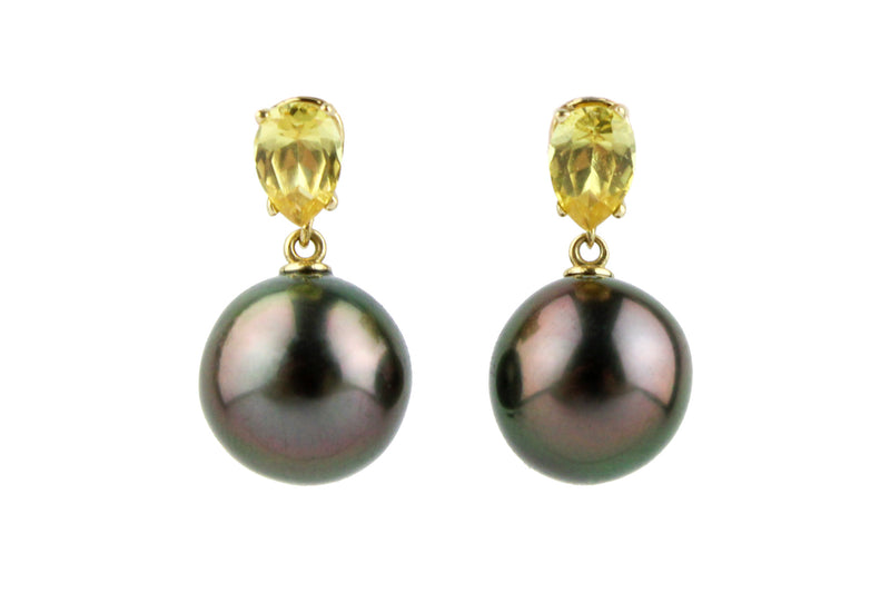 Tahitian Pearl & Yellow Sapphire Sirène Earrings