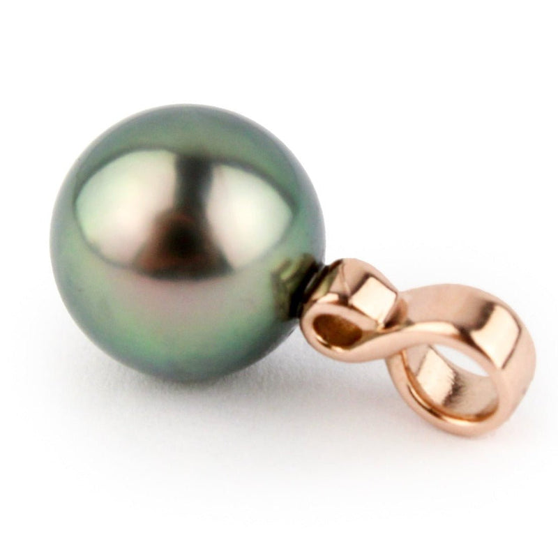 Light Peacock Green 9.3mm Tahitian Pearl Infinity Pendant on 14K Rose Gold