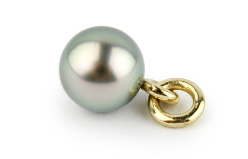 Silvery Green Peacock 11.5mm Tahitian Pearl Pendant on 14K Yellow Gold