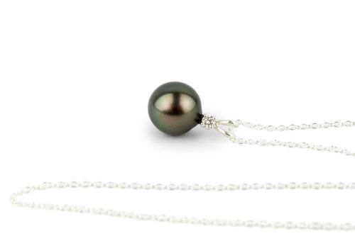 Tahitian Pearl & Diamond Deep Green Drop Étoile Necklace on Sterling Silver
