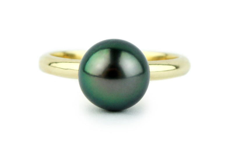 Glowing Green 9mm Tahitian Pearl Ring