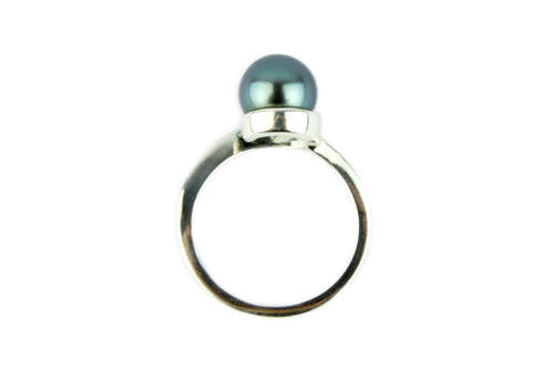 Ocean Blue 8mm Tahitian Pearl Swirl Ring on Sterling Silver