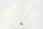 Lavender-Green Tahitian Pearl & Diamond Halo Necklace on 14K White Gold