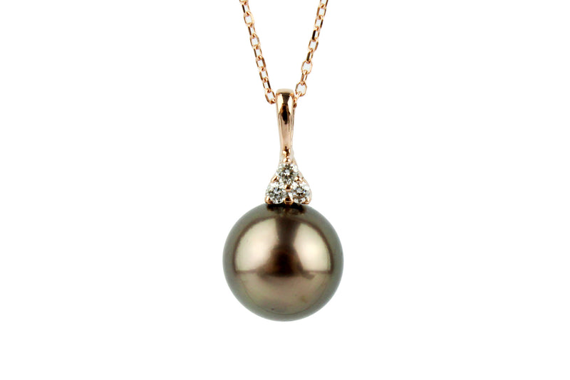 Coppery Aubergine Tahitian Pearl & Diamond Toru Necklace on 14K Rose Gold