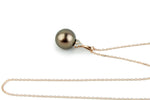 Coppery Aubergine Tahitian Pearl & Diamond Toru Necklace on 14K Rose Gold