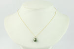 Bright Peacock Green Pearl & Diamond Asteria Pendant or Necklace on 14K Yellow Gold