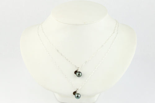 Blue-Green Tahitian Pearl Charm Necklace (Sterling)