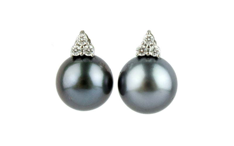 Tahitian Pearl & Diamond Toru Earrings on 14K White Gold