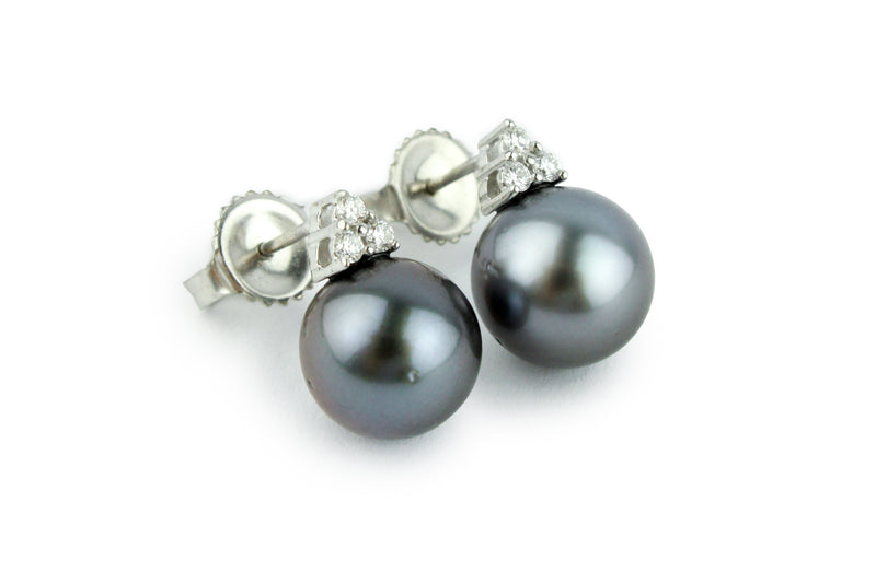 Tahitian Pearl & Diamond Toru Earrings on 14K White Gold