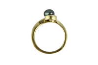 Deep Blue-Green Tahitian Keshi Pearl Wave Ring on 10K Gold