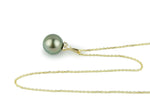 Warm Green Tahitian Pearl & Diamond Toru Necklace on 14K Yellow Gold