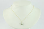 Warm Green Tahitian Pearl & Diamond Toru Necklace on 14K Yellow Gold