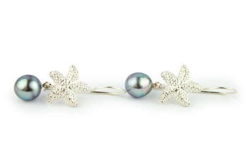 Sky Blue Tahitian Pearl Starfish Hook Earrings