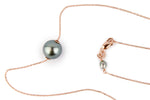 Silvery Blue 10mm Tahitian Pearl Solitaire Necklace on 14K Rose Gold