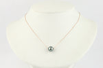 Silvery Blue 10mm Tahitian Pearl Solitaire Necklace on 14K Rose Gold