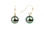 Lustrous Peacock Green Tahitian Pearl Dangle Earrings