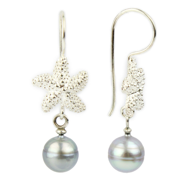 Sky Blue Tahitian Pearl Starfish Hook Earrings