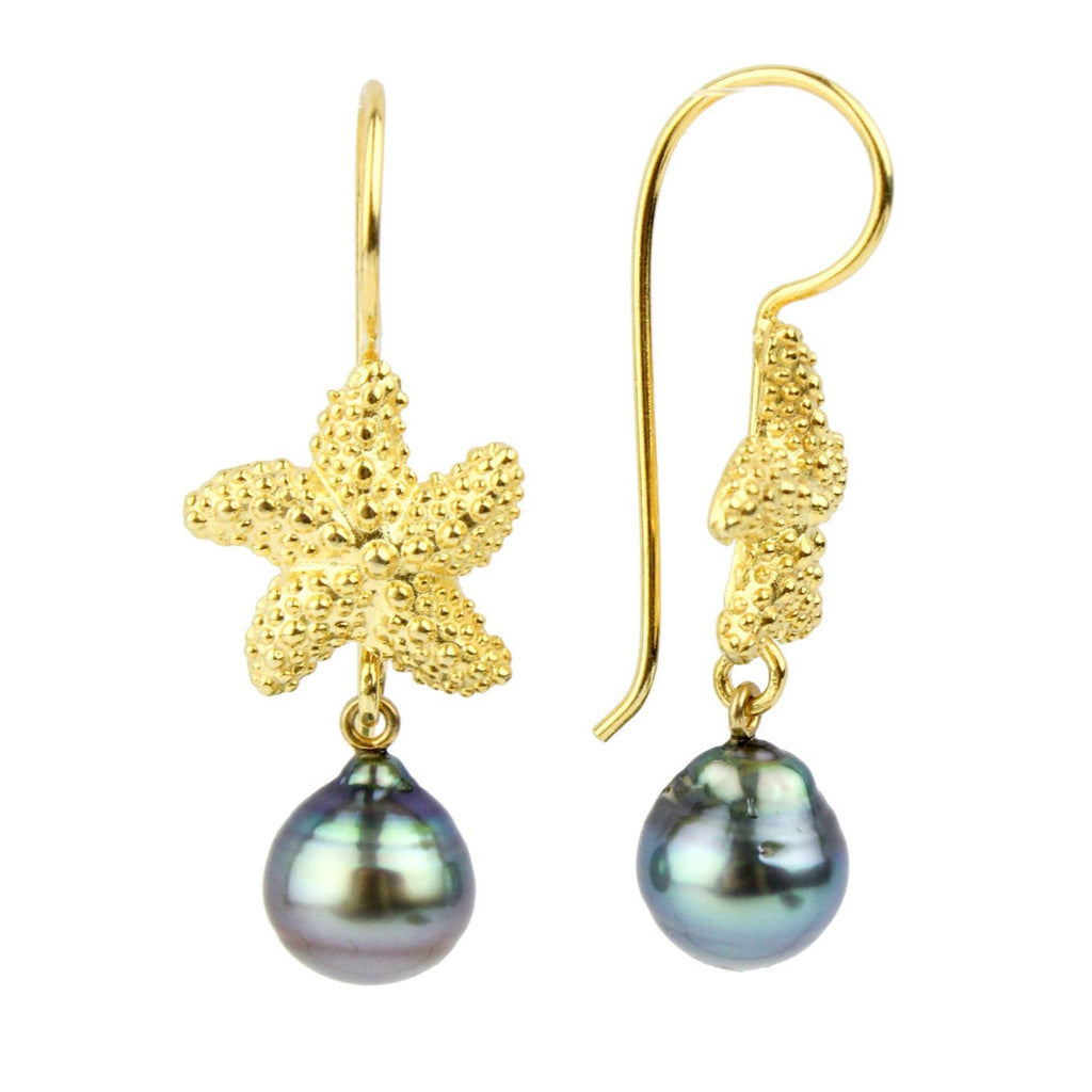 Flashy Blue Tahitian Pearl Starfish Hook Earrings – Kamoka Pearl