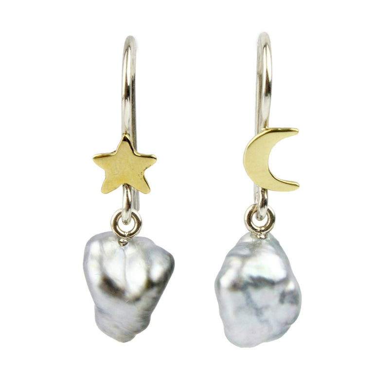 Star & Moon Tahitian Keshi Pearl Hook Earrings