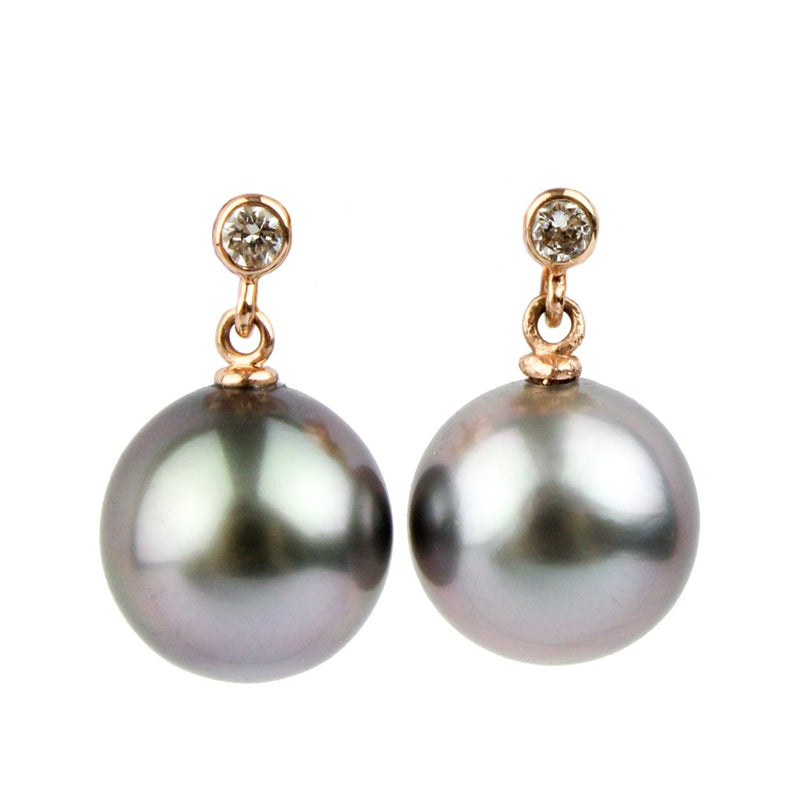 Tahitian Pearl & Diamond Étoile Earrings on 14K Rose Gold