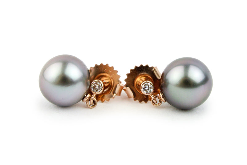 Tahitian Pearl & Diamond Étoile Earrings on 14K Rose Gold