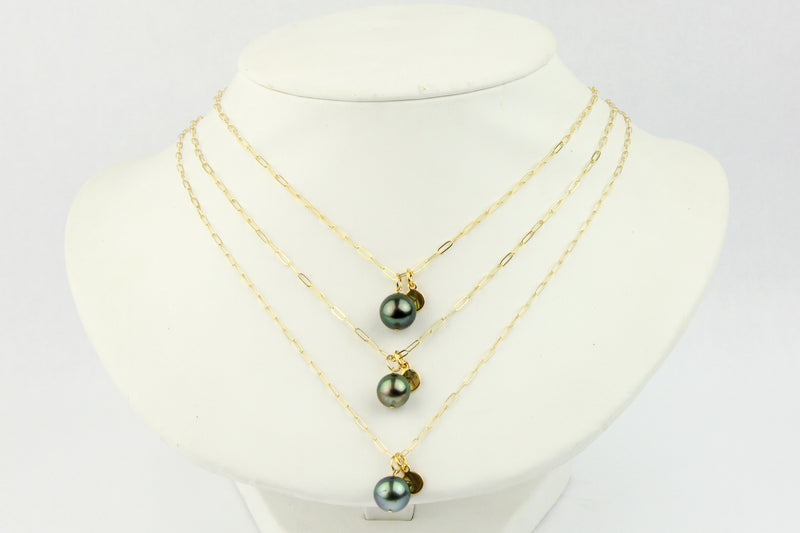 Peacock Green Tahitian Pearl Charm Necklace