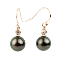 Tahitian Pearl & Diamond Aurora French Hook Earrings on 14K Rose Gold