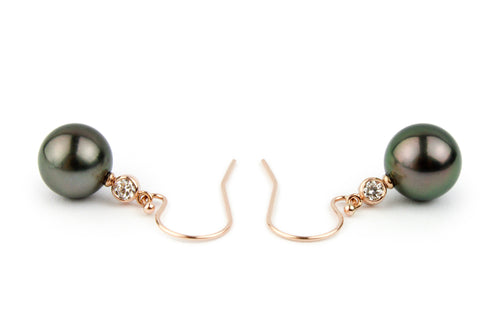 Tahitian Pearl & Diamond Aurora French Hook Earrings on 14K Rose Gold