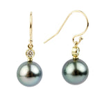 Tahitian Pearl & Diamond Aurora French Hook Earrings on 14K Yellow Gold