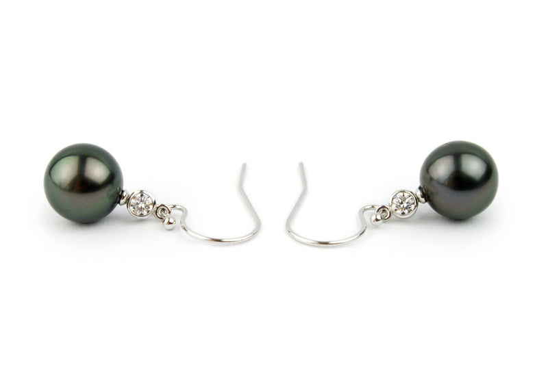 Tahitian Pearl & Diamond Aurora French Hook Earrings on 14K White Gold