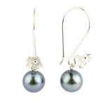 Lavender-Blue Tahitian Pearl Hibiscus Hook Earrings