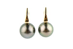 Golden Green 9.5mm Tahitian Pearl Lever Back Hoop Earrings