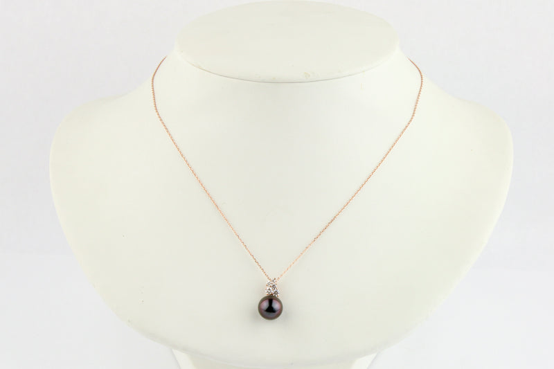 Plum Peacock Tahitian Pearl & Diamond Asteria Pendant or Necklace on 14K Rose Gold