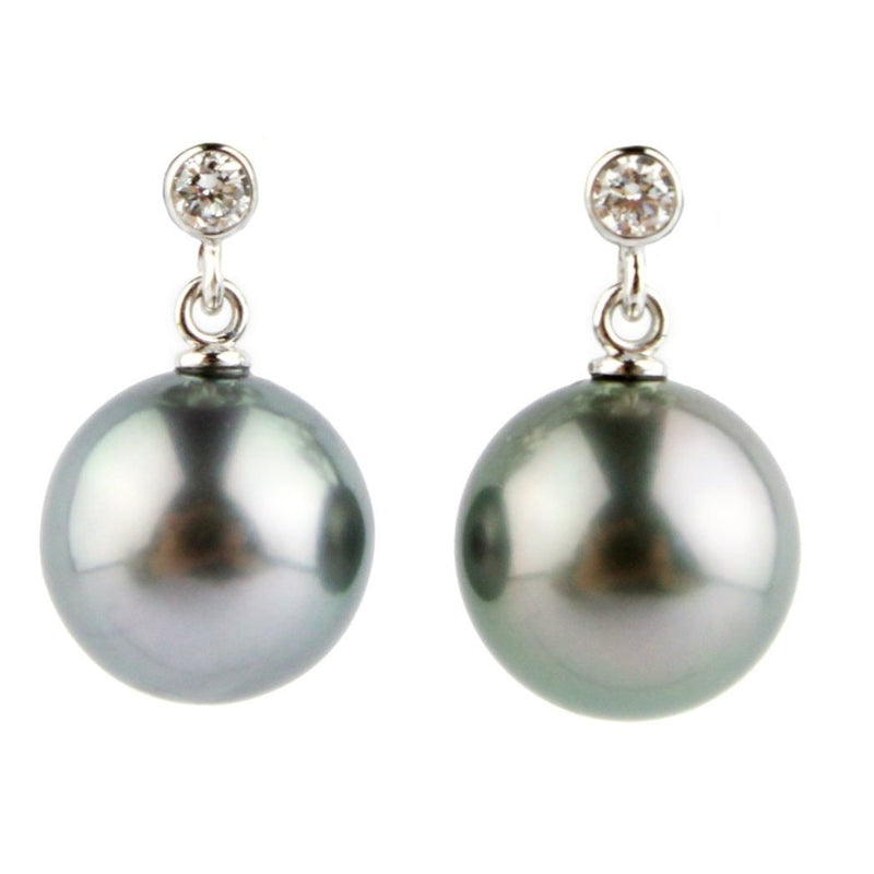 Tahitian Pearl & Diamond Étoile Earrings on 14K White Gold