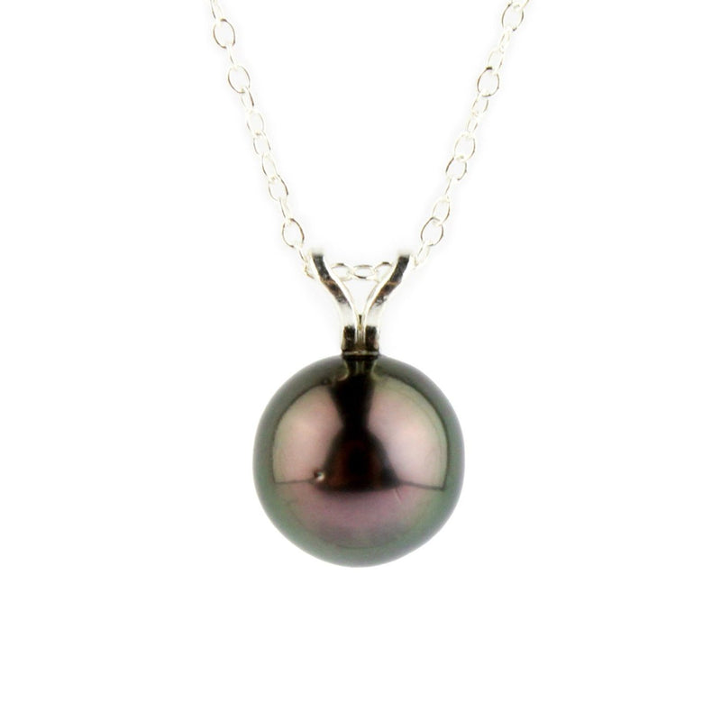 Aubergine Peacock 9mm Tahitian Pearl I'a Necklace on Sterling Silver