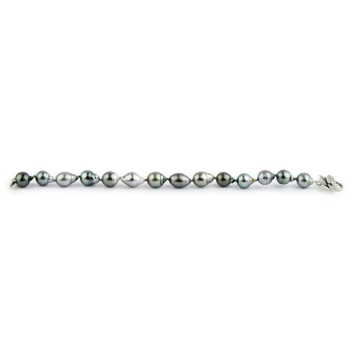 Silvery Blue-Pink Baroque Drop Tahitian Pearl Bracelet