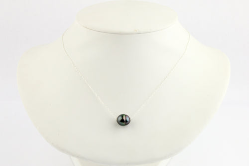 Rainbow Circles 10mm Tahitian Pearl Solitaire Necklace on Sterling Silver