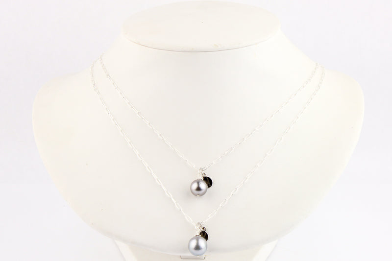 Light Silvery Tahitian Pearl Charm Necklace (Sterling)