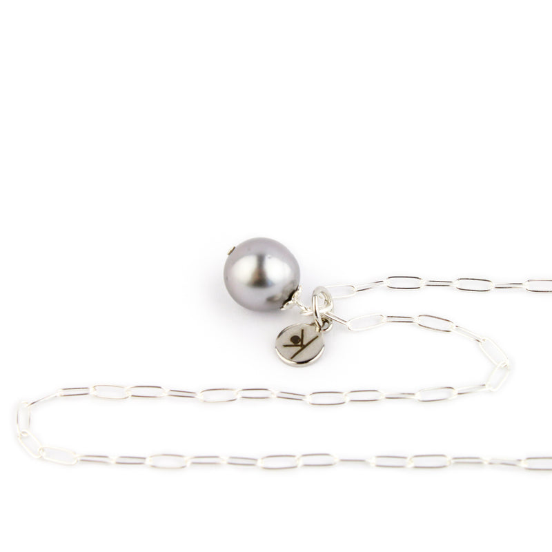 Light Silvery Tahitian Pearl Charm Necklace (Sterling)