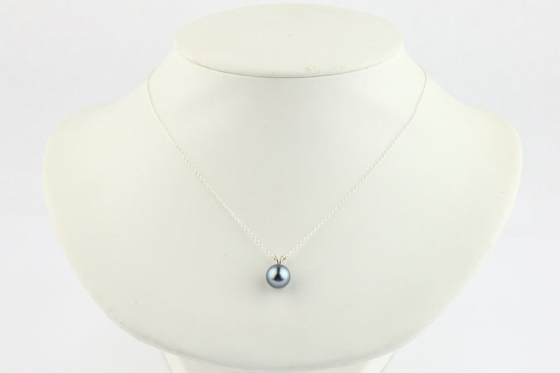 Lavender Blue 9mm Tahitian Pearl I'a Necklace on Sterling Silver