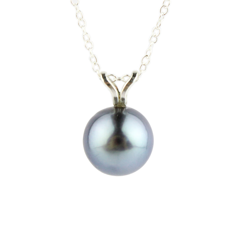 Lavender Blue 9mm Tahitian Pearl I'a Necklace on Sterling Silver