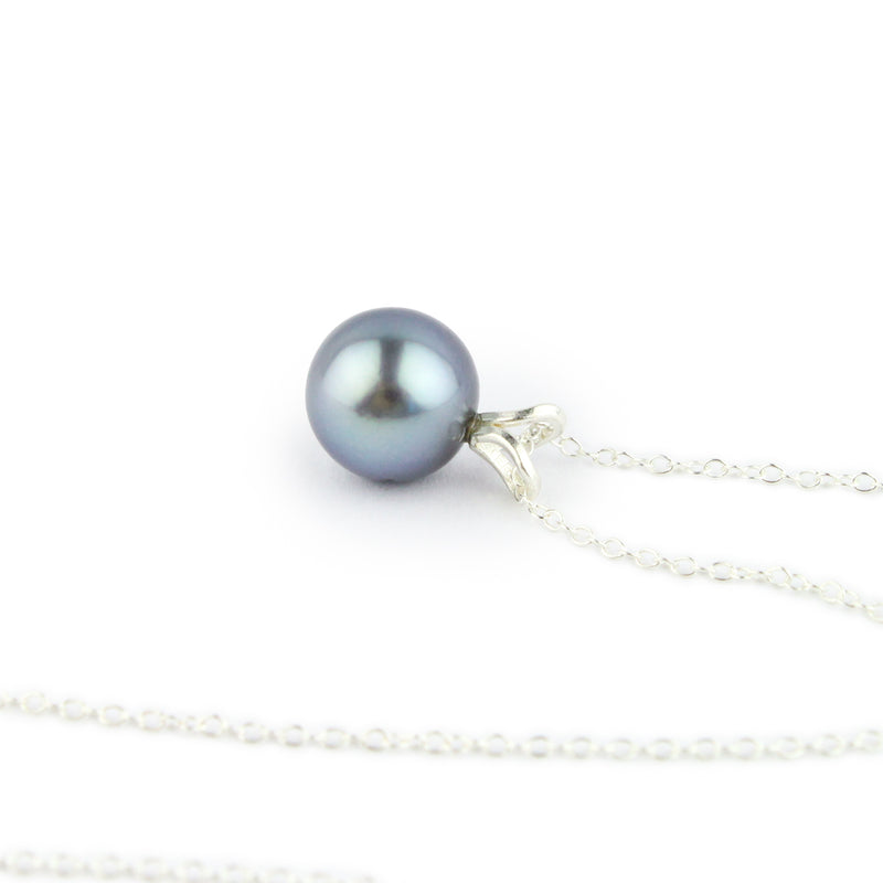 Lavender Blue 9mm Tahitian Pearl I'a Necklace on Sterling Silver