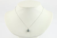 Silvery-Aqua Tahitian Pearl & Diamond Halo Necklace on 14K White Gold