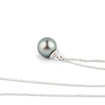 Silvery-Aqua Tahitian Pearl & Diamond Halo Necklace on 14K White Gold